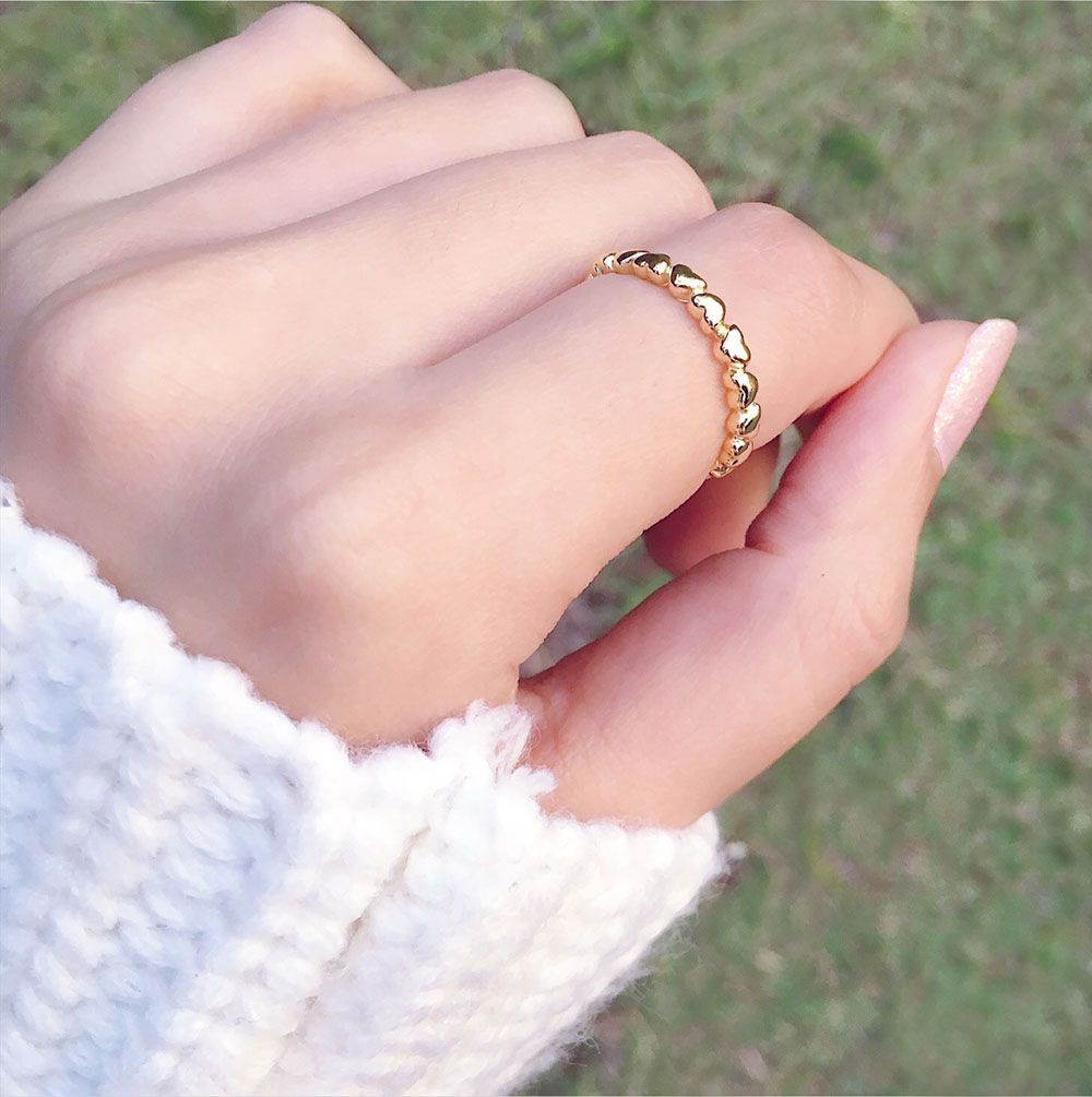 Anel de Corações Folheado a Ouro