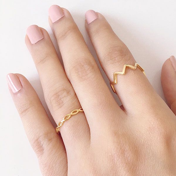 Anel Zig Zag Dourado Folheado a Ouro
