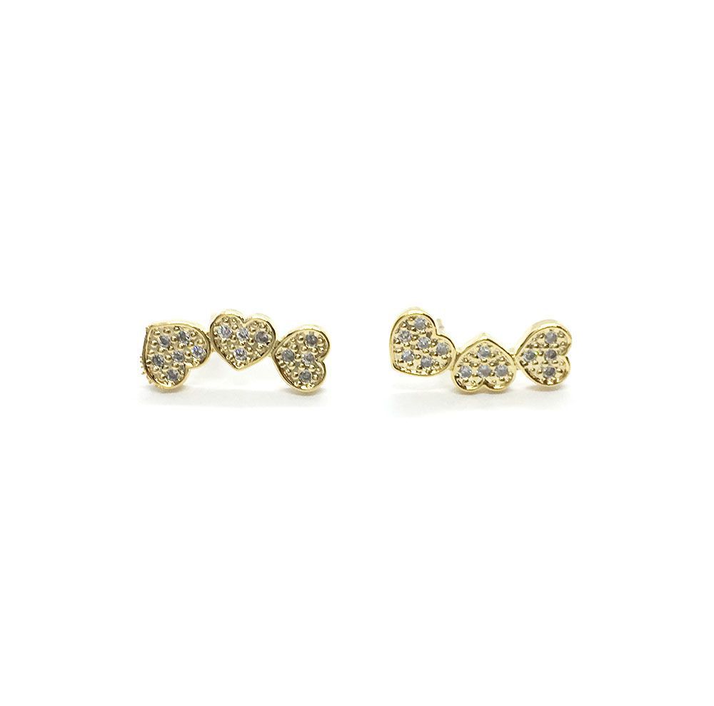 Brinco Ear Cuff Dourado Corações