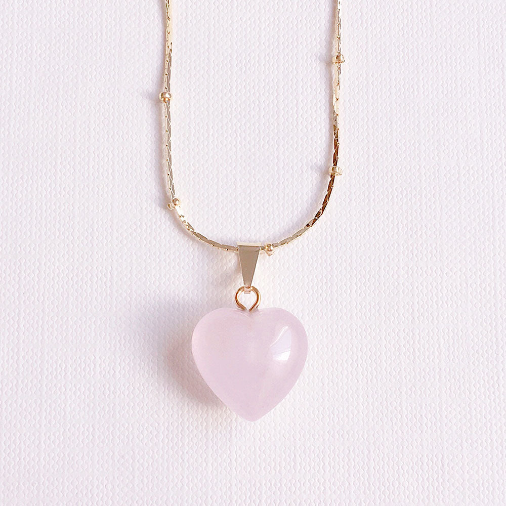 Colar Coração de Quartzo Rosa
