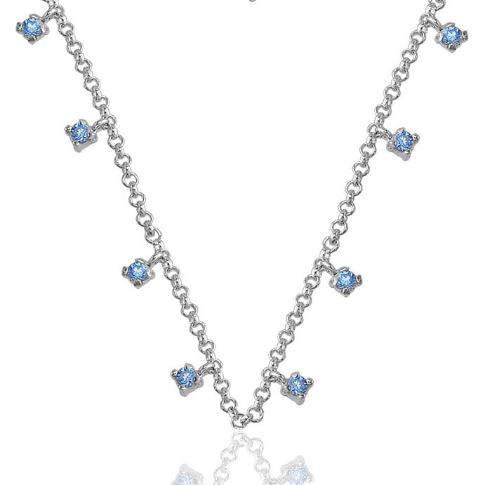 Gargantilha Zircônias Azuis em Prata 925 com Ródio