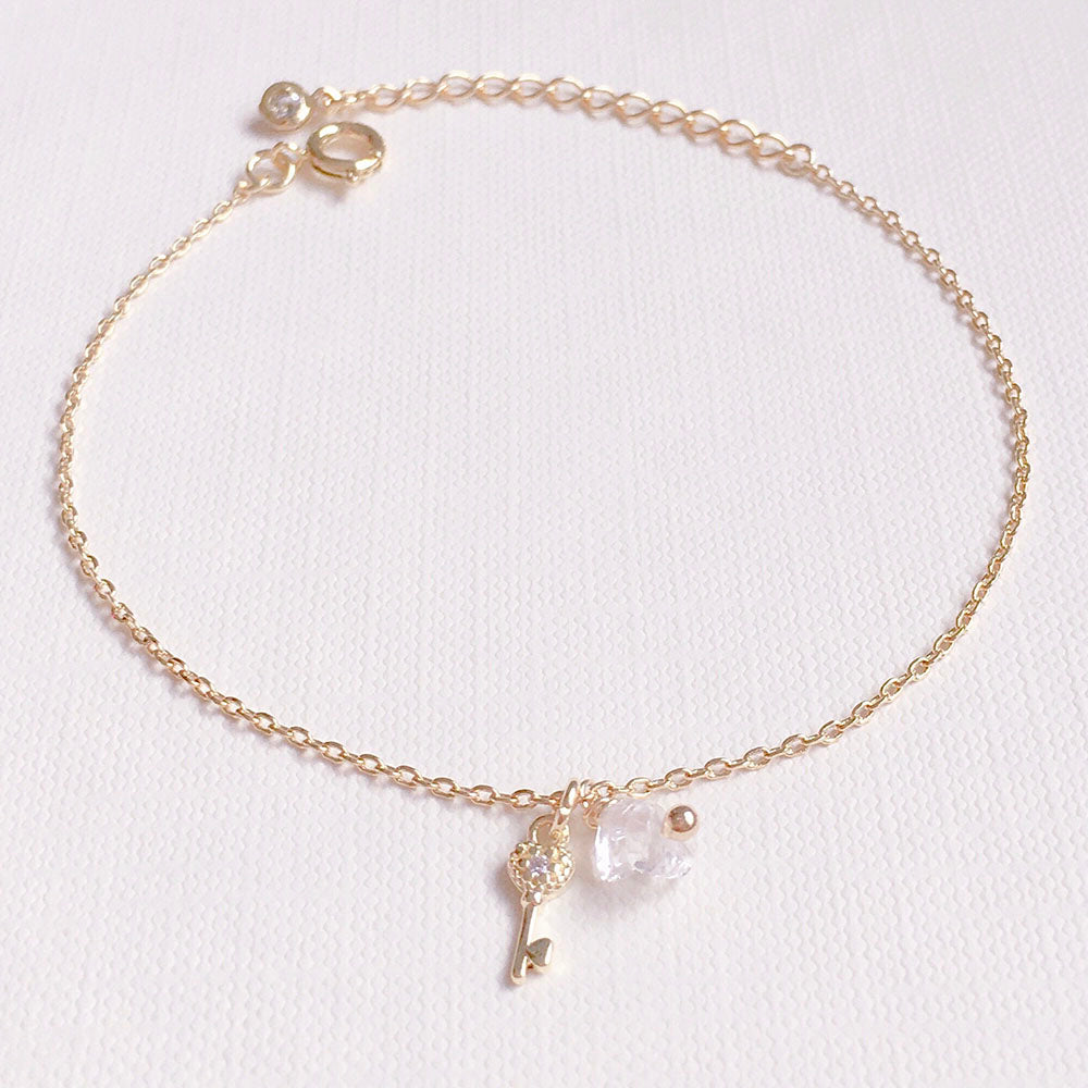 Pulseira Chave e Cristal Folheada