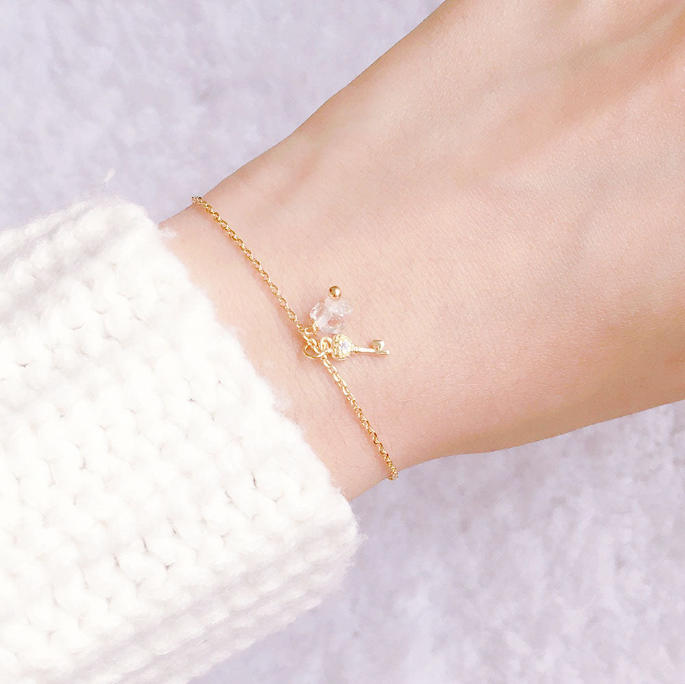 Pulseira Chave e Cristal Folheada