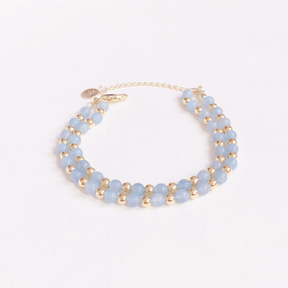 Pulseira Dupla Água Marinha Folheada