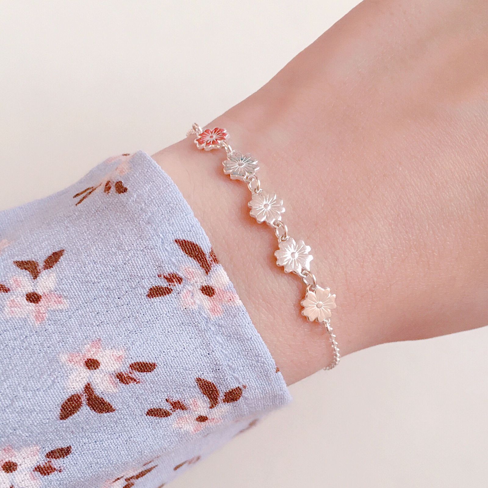 Pulseira Flor Malva em Prata 925